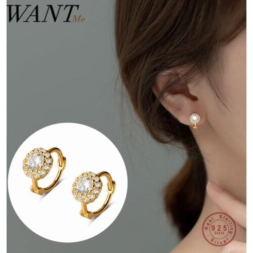 WANTME 925 Sterling Silver Charm Round Flowers Zircon CZ Earrings for Women Fashion Wedding Anniversary Fine Ear Buckle Jewelry