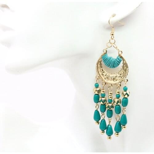 New Fashion Simple Retro Ethnic Green Long Tassel Womens Big Earrings Pendant Earrings Jewelry Accessories Festival Gift M375