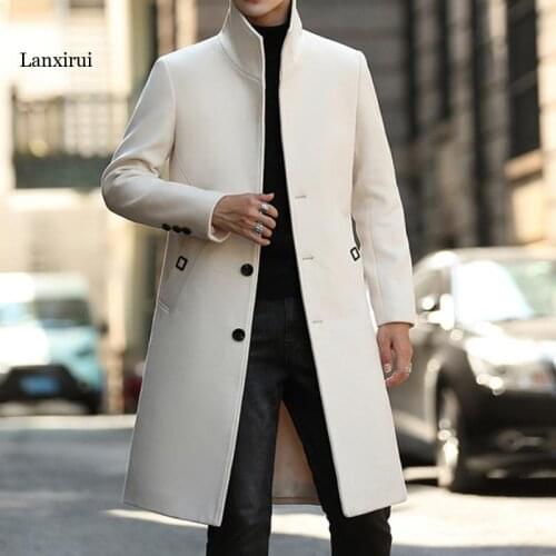 Winter Elegant White Long Coats Mens Cloak Black Overcoats Gentleman Trench Coats Mens Slim Steampunk Grey Vintage Jackets