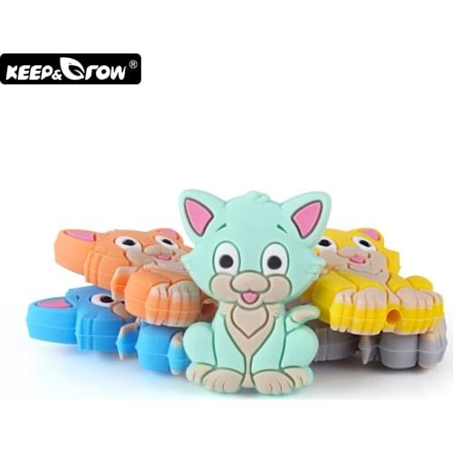 Keep&Grow 10Pcs Mini Cat Silicone Beads BPA Free Baby Teethers Bead DIY Necklace Perle Silicone Baby Products Teething Toys