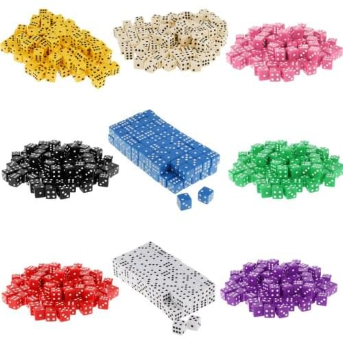 100 pcs Opaque 16mm Six Sided Spot Dice RPG D&D Games Party Dice Gambling Game Dices Family BBQ Party Fun Game Multicolour