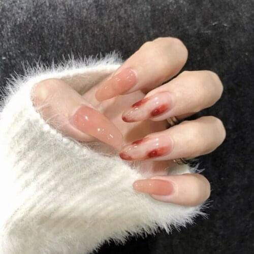 24pcs/box Artificial Nails With Glue Amber Blooming Long style Removable Fashion Manicure False Nails Press On With Designs TO