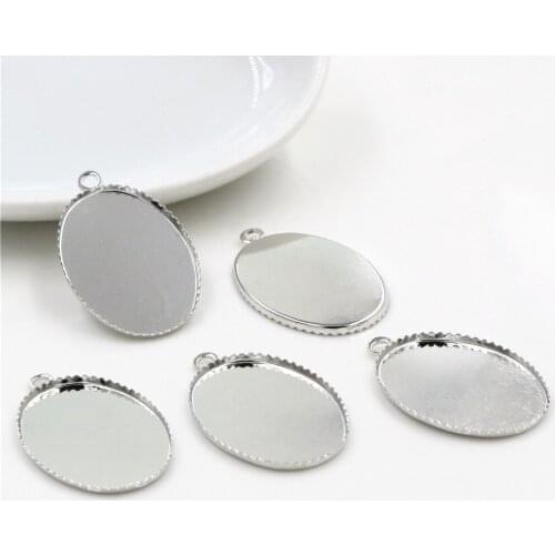 30pcs 18x25mm Inner Size Stainless iron Material Rhodium Color Plated Oval Style Cabochon Base Cameo Setting Pendant Tray-S2-24