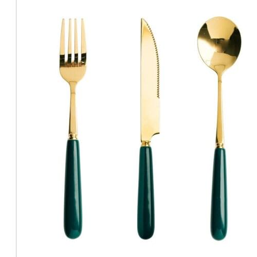 304 Stainless Steel Nordic Emerald Western Food Knife Fork Spoon Chopsticks Set Stainless Steel Household Steak Knife Fruit Fork