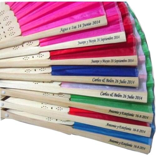 50pcs/lot Customized Printing Hand Fans Spun Silk Wedding Fans +Laser-Cut Gift Box Wedding Gifts