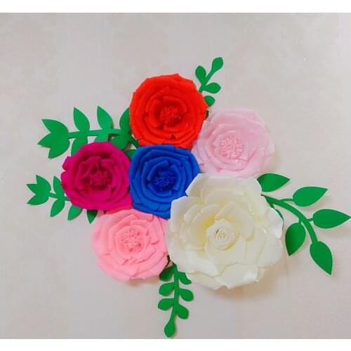 6PCS Assorted Crepe Paper Flower Set With 5PCS Leaves Gallery Wall Decor Nursery Decor Girls Room Decor Floral Nursery Decor