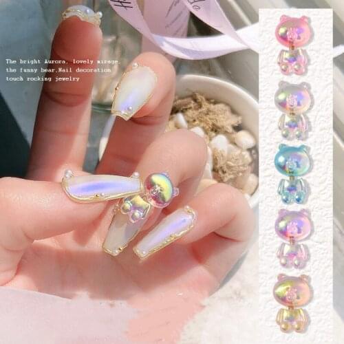 6 pcs of Japanese smart cute bear 3D nail art decorations fashion nail polish UV gel DIY jewelry manicure design accessories