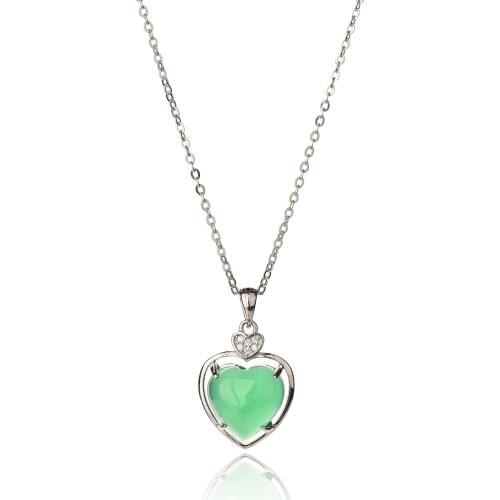 925 Sterling Silver Necklace Malay jade green chalcedony Necklace heart-shaped Pendant high-quality Necklace exquisite jewelry