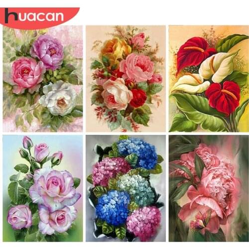 HUACAN 5d Diamond Painting Flower Full Square/Round Diamond Embroidery Cross Stitch Peony Mosaic Needlework Home Decor Kits