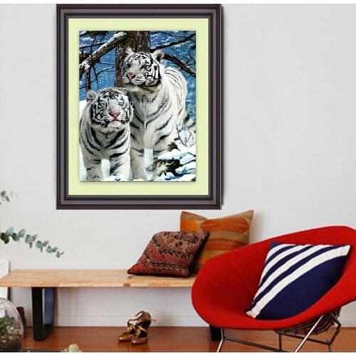 New Needlework Animal 100% Full Square Drill Diamond Painting Diy Cross Stitch Diamond Embroidery Mosaic Black And White Tiger