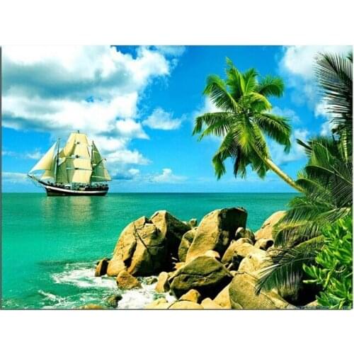 5d diy diamond painting Full diamond embroidery sea landscape 3d diamond painting cross stitch Mediterranean style home decor