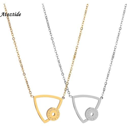 Atoztide Trendy Roman Number Triangle Shape Pendant Necklace Love Geometric Round Chain Necklaces for Women Jewelry Gift