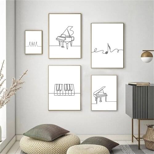 Black And White Piano Art Canvas Poster Abstract Line Drawing Print Minimalist Wall Art Painting Pictures Living Room Home Decor