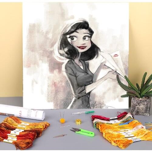 Doodles Printed Water-Soluble Canvas 11CT Cross Stitch Embroidery Kit DMC Threads Knitting Handicraft Hobby Painting Decor