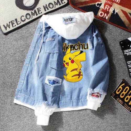 Korean Style Men Denim Jacket Coat Stitching Autumn Anime printing Fashion Mens Jean Outwear Male Cowboy hooded jacket New