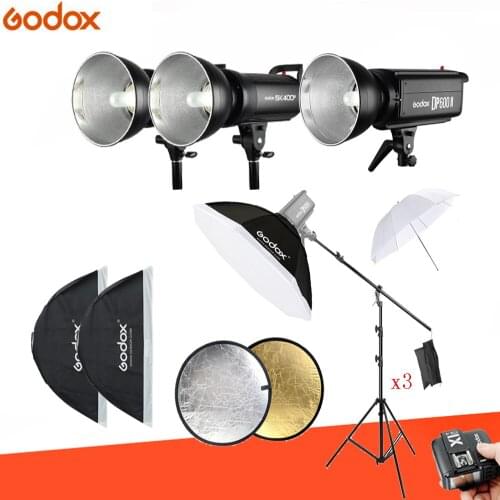Godox DP600 II 600Ws +2 x Godox SK400II Photo Studio Flash Lighting,Softbox,Light Stand, trigger,Studio Boom Arm Top Light Stand