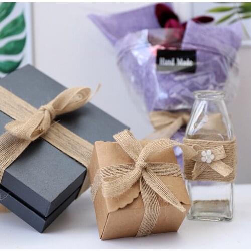 5 m / roll natural jute coarse linen Hessian ribbon lace DIY craft gift packaging ribbon ribbon rural wedding party decoration