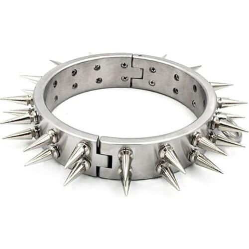 Hi-Q Stainless Steel Neck Collar With Thorn Double Row Detachable Spike Choker BDSM Bondage Restraints Sex Toys For Woman Man