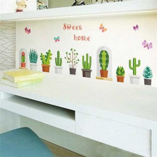 Cactus Flowerspot Wall Sticker Home Decoration Diy Prickly Pear Pastoral Mural Art Diy Decorative Plant Decals Pvc Posters
