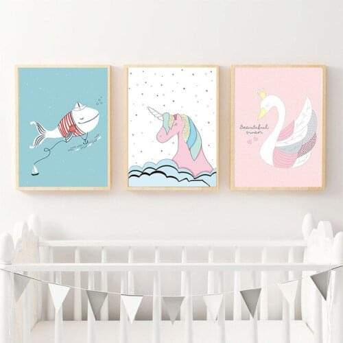 Unframed Cartoon Animal Unicorn Poster Prints On Canvas Home Deor For Children Baby Girl Room Space Wall Art