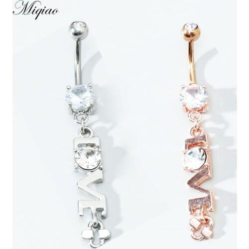 Miqiao 1pcs Fashion Hot Sale LOVE Letter Zircon Belly Button Body Exquisite Piercing Jewelry