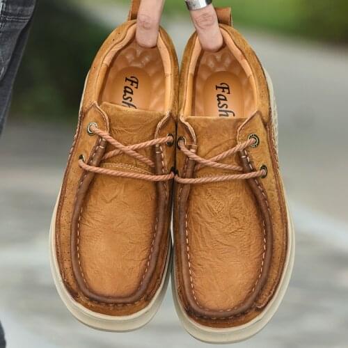 Men Hiking Shoes Comfortable Genuine Leather Outdoor Sneakers Men High Quality Lace-up Solid Tooling Handmade Men Shoes Vintage