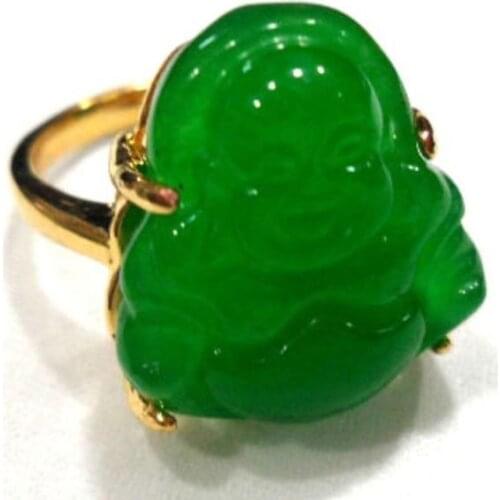 MEN/WOMENS FANCY CARVE GREEN JADES BUDDHA BLESS HAPPY RING #7,8,9 925