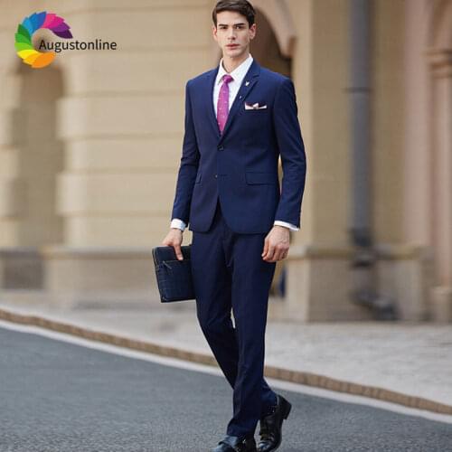 Formal Navy Blue Men Suits Business Blazer Masculino 2Piece Jacket Pants Custom Made Men Wedding Suits Slim Fit Groom Tuxedo