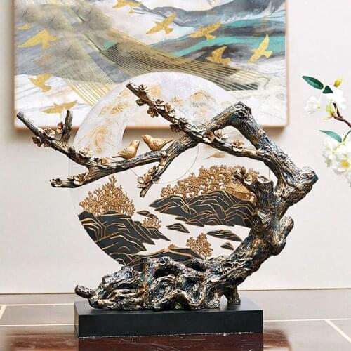 New Chinese Fengshui Sculpture Ornaments Office Desk Resin Birds Figurines Crafts Decoration Home Living room Porch Accessories