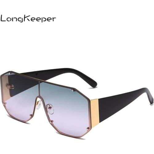 2020 New Oversized Sunglasses Women Men Brand Designer Gradient One Piece Vintage Square Rimless Eyewear UV400 Shades Gafas