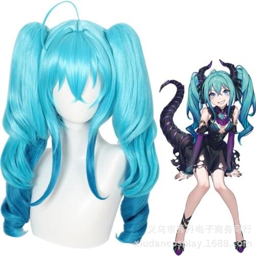 Virtual Singer VOCALOID Little Devil Miku Cosplay Wig High Quality Synthetic Double Ponytail Hair Props Anime Halloween Party