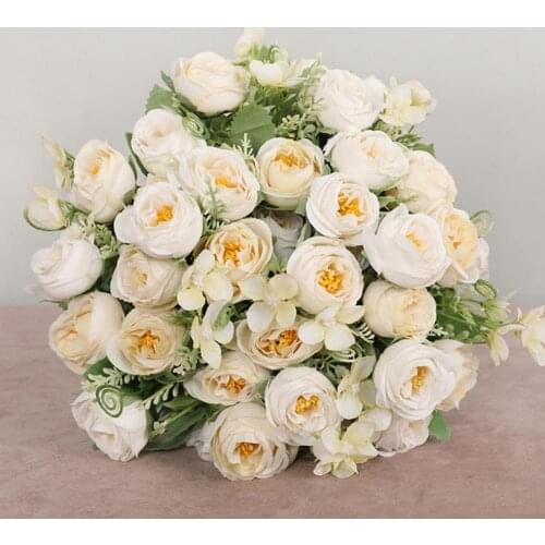 10 Head Plastic Flower Real Touch Clear Texture Faux Silk Colorful Artificial Rose Bouquet for Wedding Flower Arrangement Bonsai