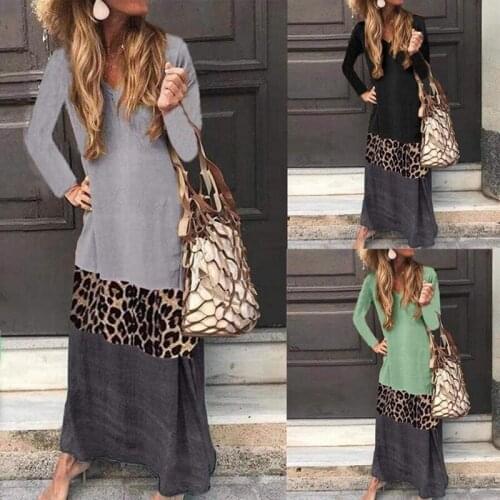 Dress Women Summer 2021 European v-neck Leopard Color Stitching long-sleeved Casual Connect Dresses Casual Vestidos BLK9911