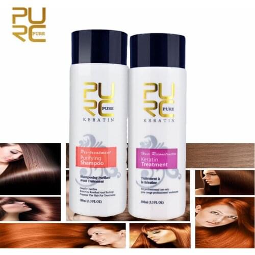 PURC 2p/set Formalin Keratin Hair Treatment Brazilian Keratin Treatment+Purifying Shampoo Repair Damaged Hair Straightening Hair