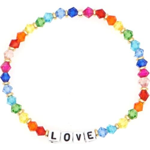 Go2Boho Rainbow Bracelets Quartz Crystal Beaded Bracelet for Women Love Letter Pulseras Mujer Beach Jewelry Accessories