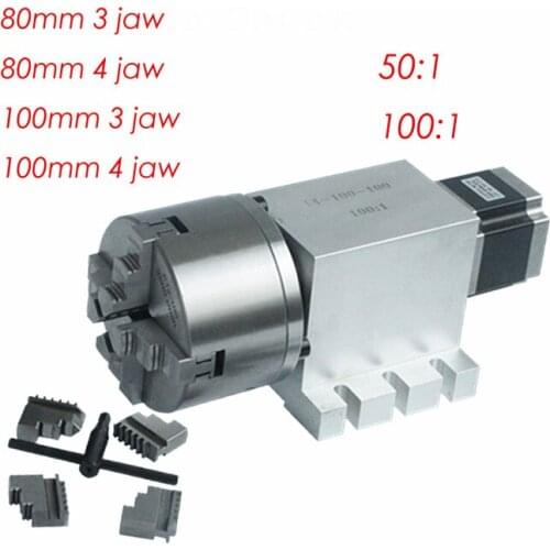 Harmonic Drive Reducer 3 4 Jaw 80mm 100mm Chuck CNC 4th Axis Rotary Axis Speed Reducing Ratio 100 for Milling Machine