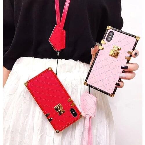 MIKE KLARKE MK.81 Luxury retro sheepskin square cases For iPhone 11 Pro Max Cover For iPhone XR X XS MAX 8 6 6S 7Plus Case plated metal frame Fashion plaid Brand Cover