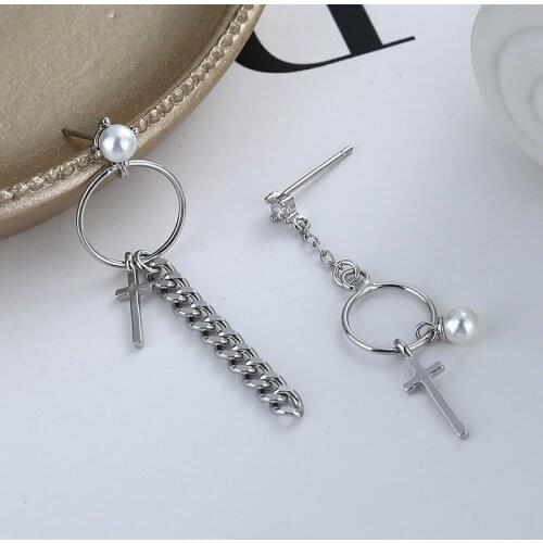 A Girl' New 2021 Asymmetric Chain Tassel Earrings Geometric Cross Drop Earrings Hip Hop Punk Women Party Jewelry