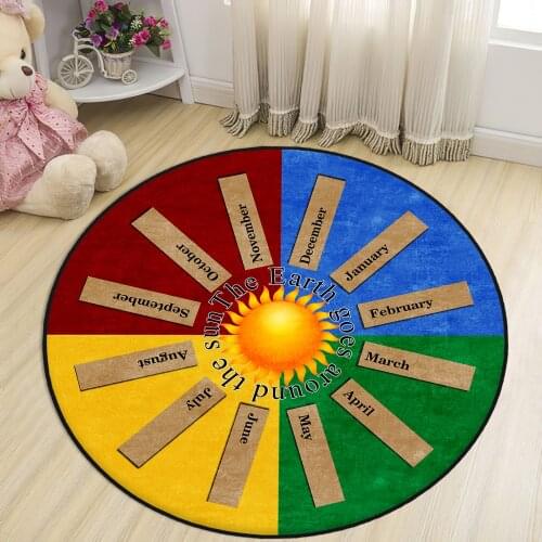 Gray Round Kids Room Rug clock numbers girl heart educational carpet