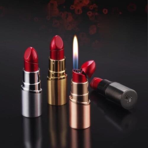 Lipstick Shape Lovely Cigarette Lighter Butane Open Flame Gas Free Fire Lighter Flint Lighter Ladys Smoking Christmas Gift hqd