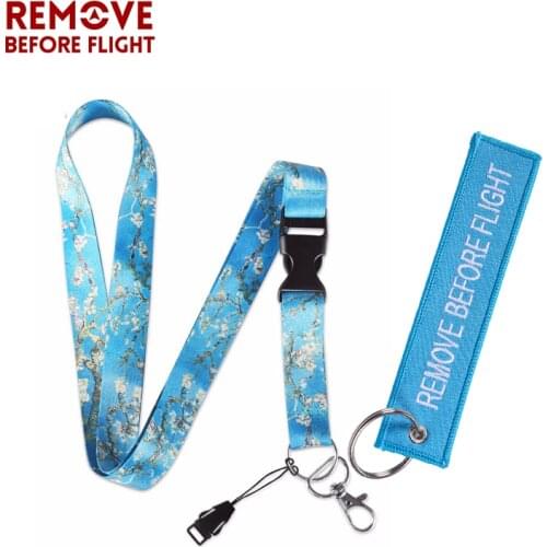 Blue Car Keychain Lanyard Remove Before Flight Key Rings Floral Strap for Car Motorcycle Key Holder keyfobs Christams Gifts