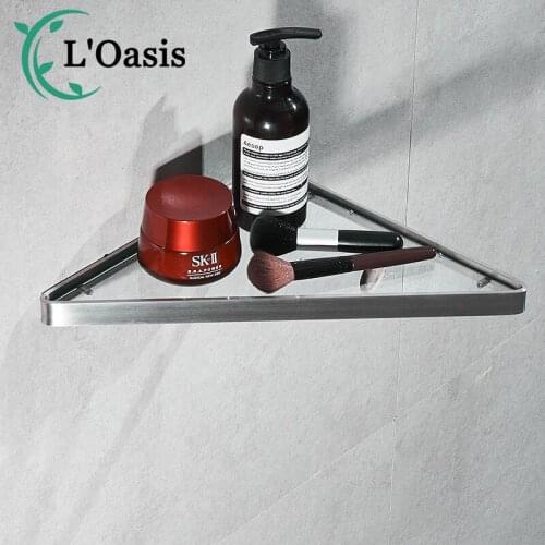 Stainless Steel Bathroom Triangle Shelf Sliver Organizer Shower Shampoo Storage Corner Rack Kitchen Bathroom Glass Shleves