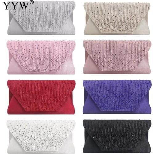 Evening Clutch Purses Satin Diamonds Elegant Womens Clutch Bag Fashion Dress Purse Luxury Handbags for Wedding Bridal 8 Colors
