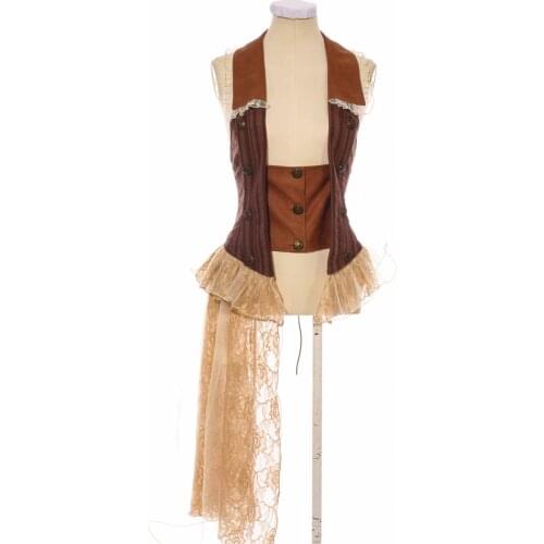 Steampunk Vintage Gothic Women Vests Lace Patchwork Irregular Waistcoat Back Bandage Court Vests Long Lady Tops Vests