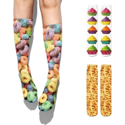 Delicious Donuts Printed Girls Socks Comfortable Cotton Harajuku Thigh High Long Socks Fashion Funny Compression Crew Socks
