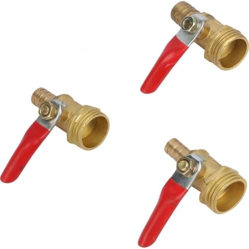 Water oil gas fuel pipeline shut-off ball valve 1/2 inch male thread 8/10 / 12mm barbed hose connection brass pipe fittings 2pcs