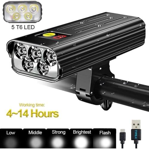 Waterproof Front Bike Light USB Rechargeable Bicycle Lamp 4 Modes Cycling Toch LED Digital Display with Type-c Charging