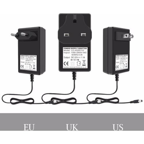 VORED 1PCS 22V 1100mA/1.1A Charger Switch Power Supply Adapter EU/US/UK Plug 5.5x 2.5mm with 1.5m Cable for LED Free Shipping