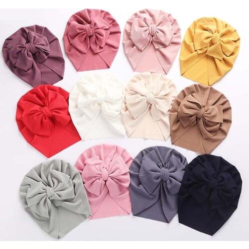 Candy Color Ribbed Bunny Knot Turban Hats For Baby Girls Beanies Striped Thin Elastic Caps Bonnet For 0-4T Infant Baby Kids