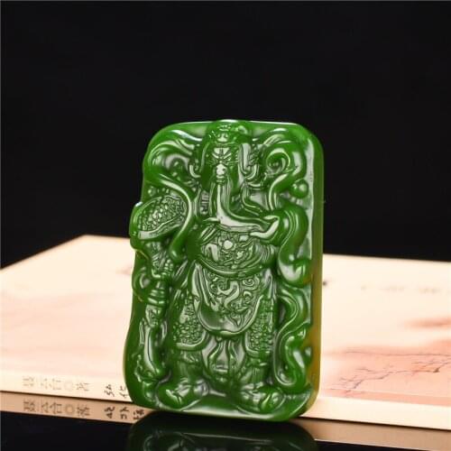Loyalty Righteousness Guanyu Green Jade Pendant Necklace Hand-Carved Natural Charm Jewelry Amulet Fashion for Men Women Gifts